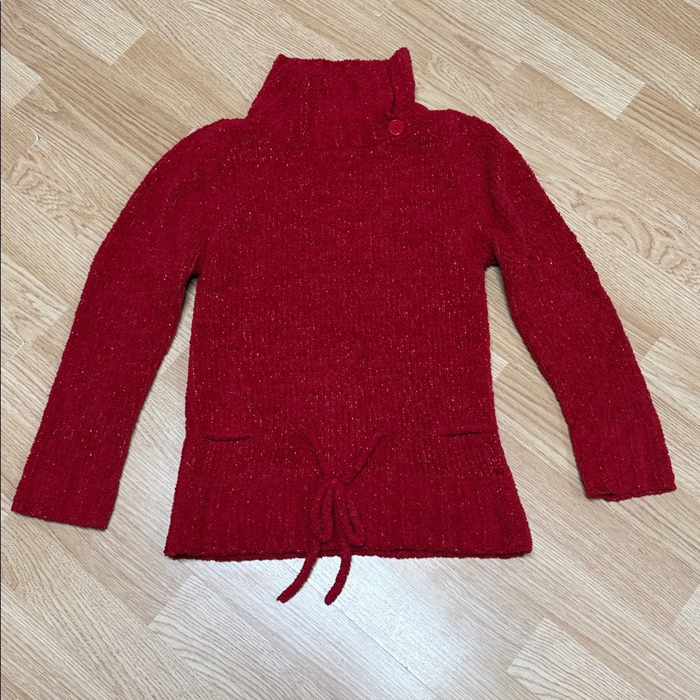 Amy Wear M Red Metallic Knit Turtleneck Sweater Cozy Holiday Winter